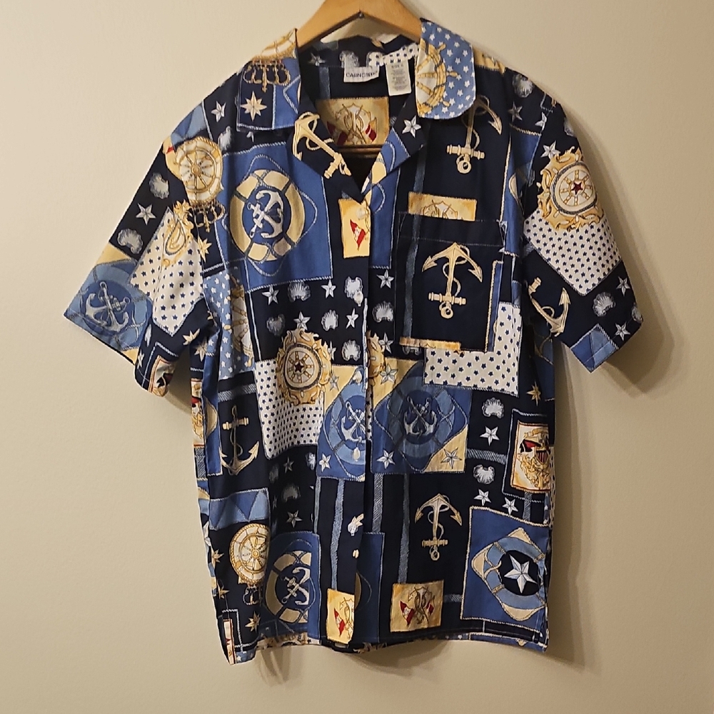 Vintage Cabin Creek Men's Casual Shirt - Navy and Gold